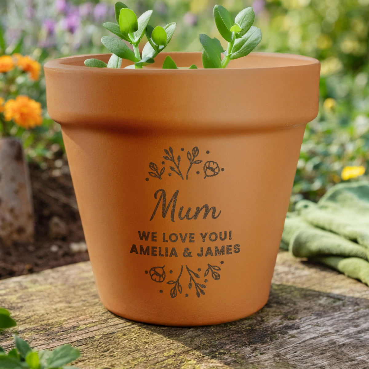 Personalised Floral Terracotta Plant Pot, The Personal Shop, personalised gifts