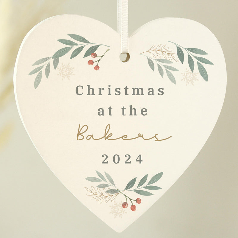 Personalised Christmas Foliage Hanging Heart Decoration