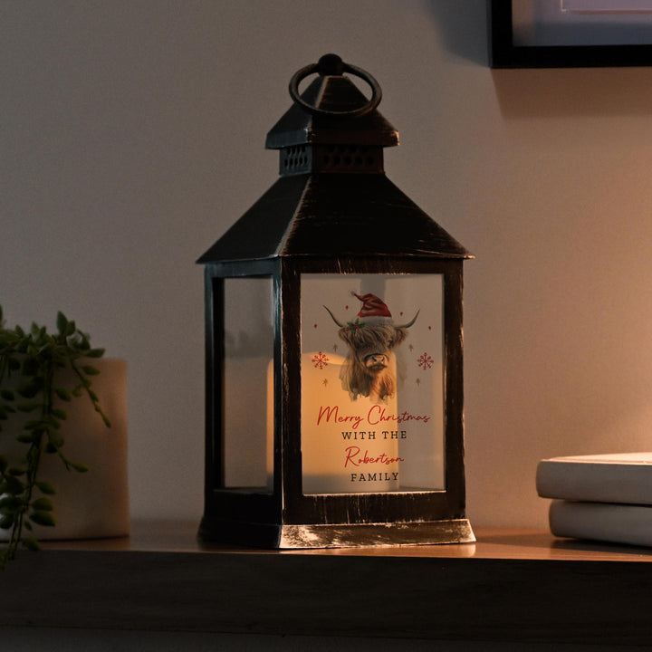 Personalised Highland Cow Christmas LED Lantern – alternative view