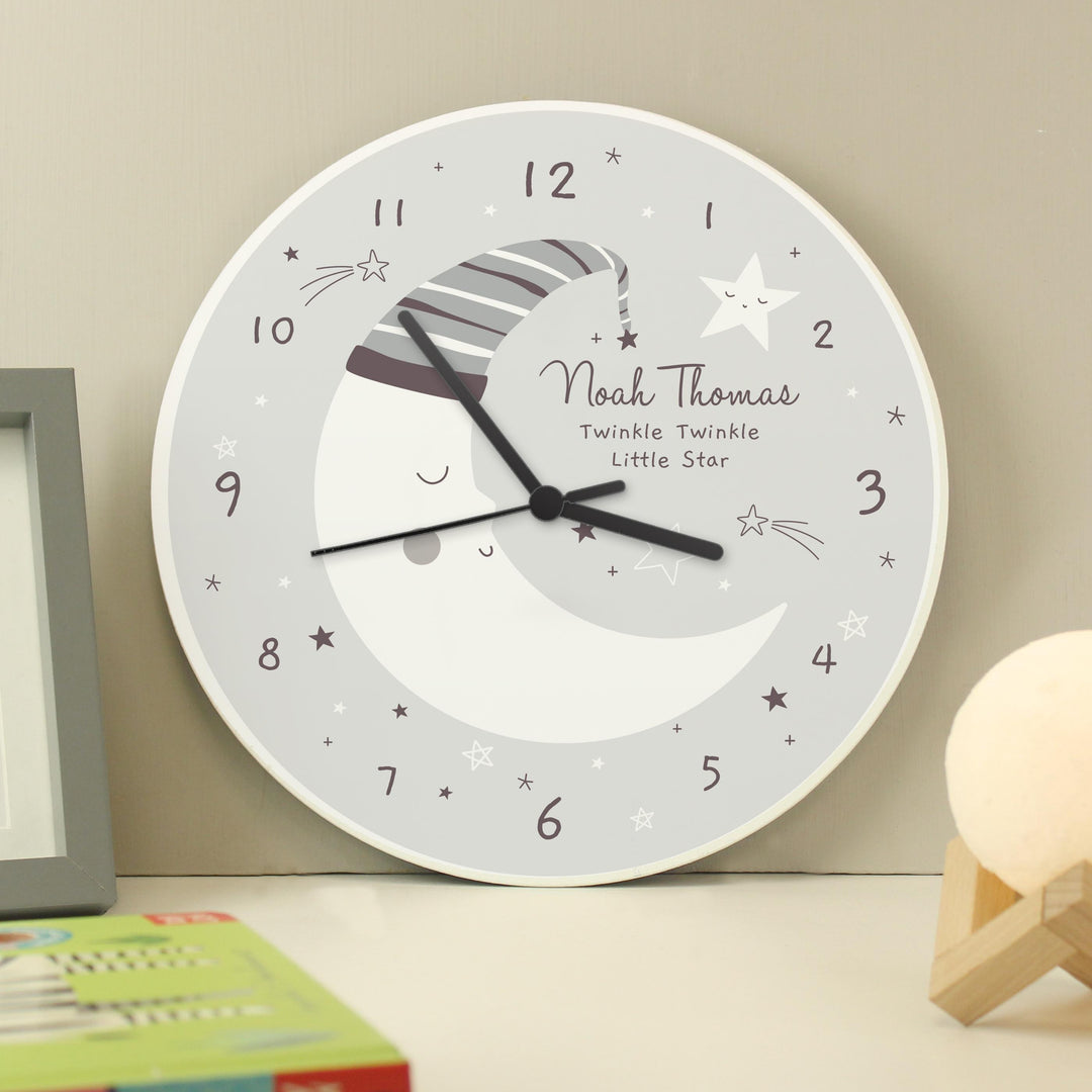 Personalised Moon Wooden Nursery Clock – alternative view