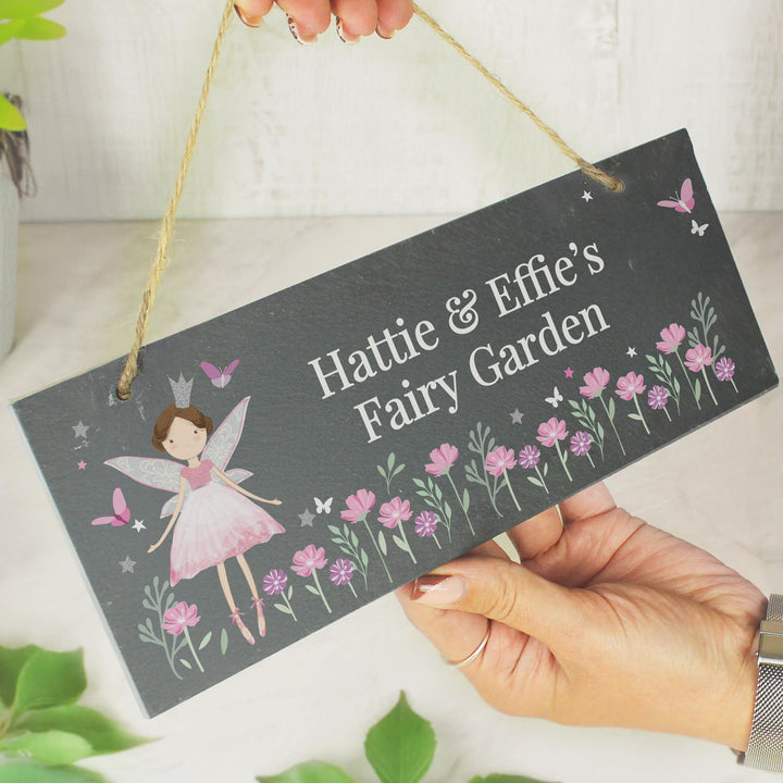 Personalised Fairy Princess Garden Hanging Slate Sign – alternative view