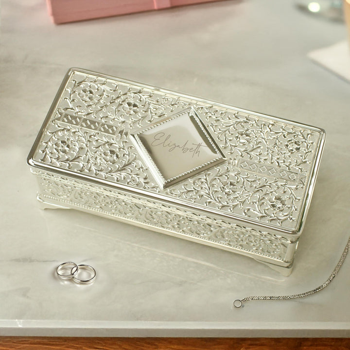 Personalised Silver Plated Jewellery Box, The Personal Shop, personalised gifts