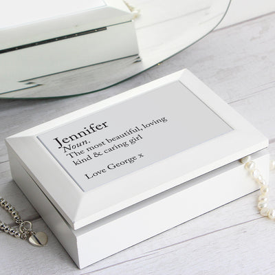 Personalised Definition White Wooden Jewellery Box