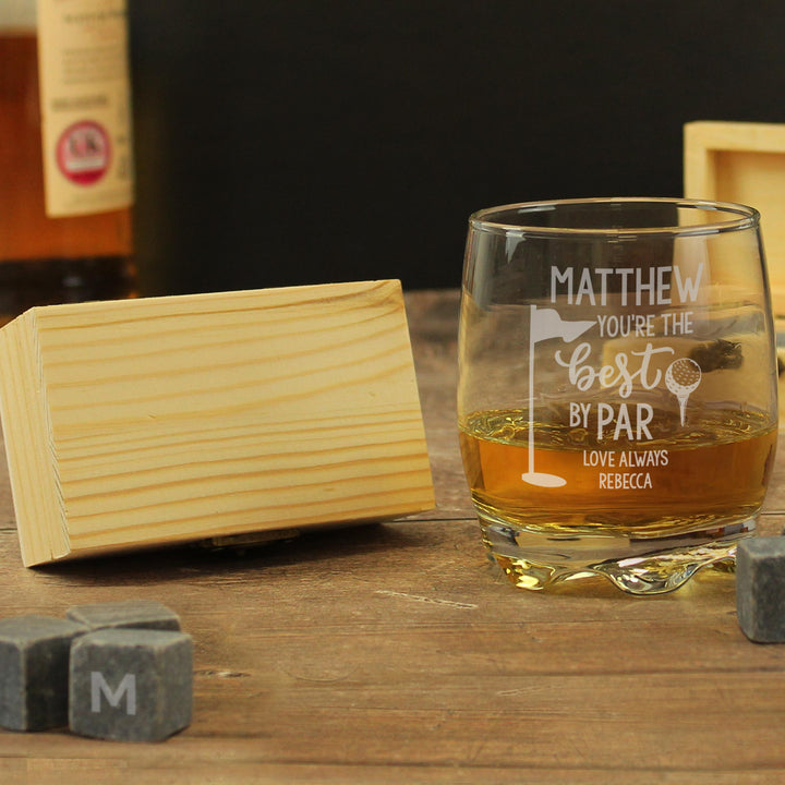 Personalised Best By Par Glass &amp; Whisky Stones – alternative view