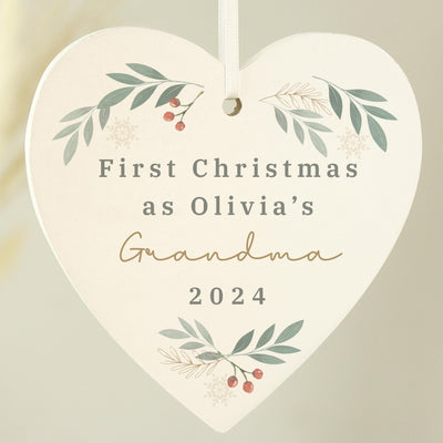 Personalised Christmas Foliage Hanging Heart Decoration