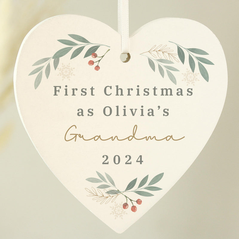 Personalised Christmas Foliage Hanging Heart Decoration