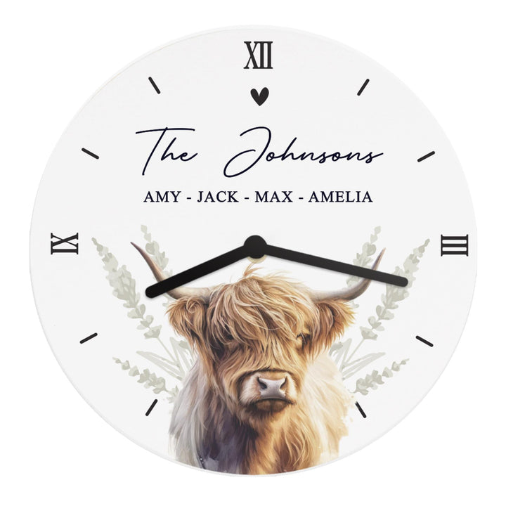 Personalised Highland Cow Wooden Clock – alternative view