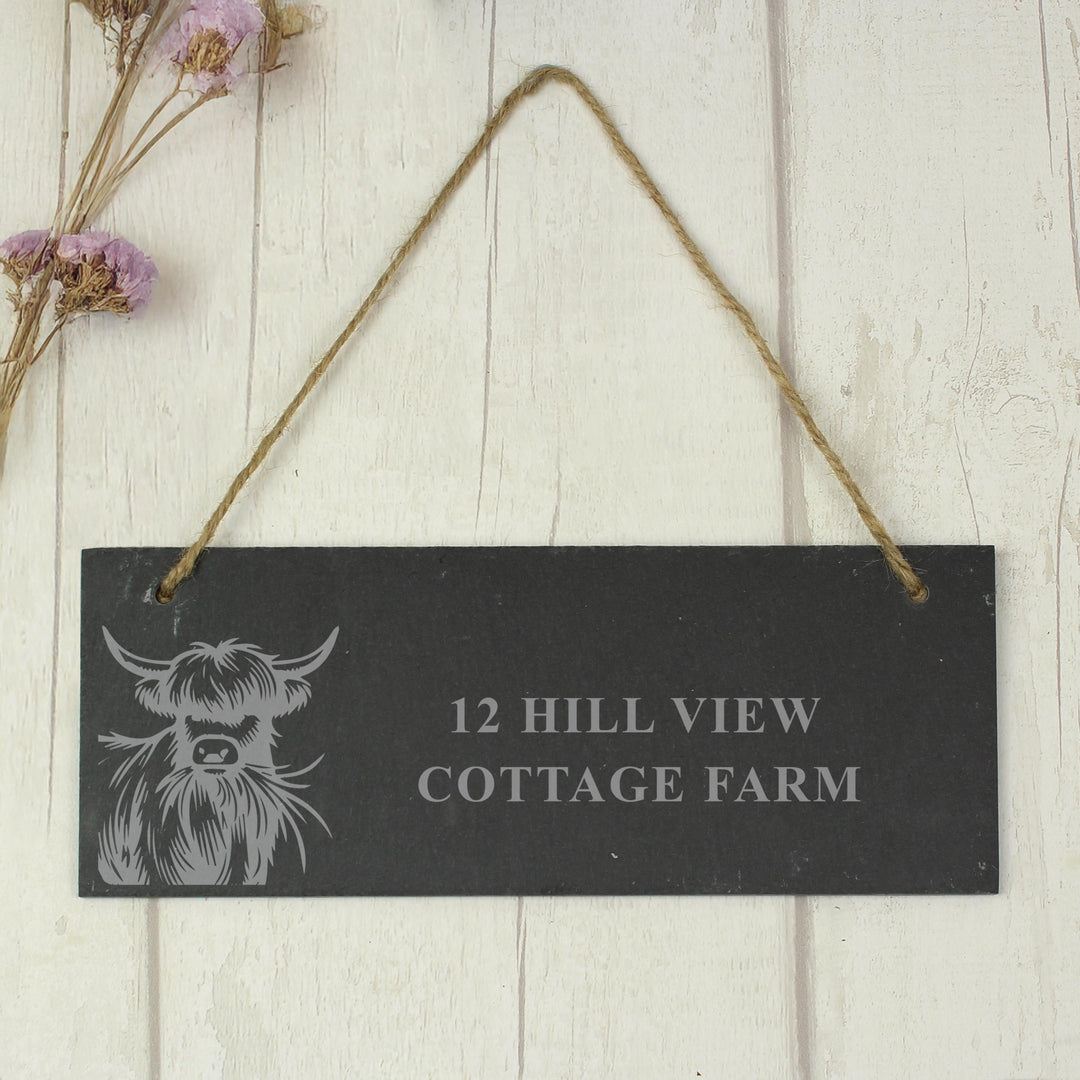 Personalised Highland Cow Slate Sign – alternative view