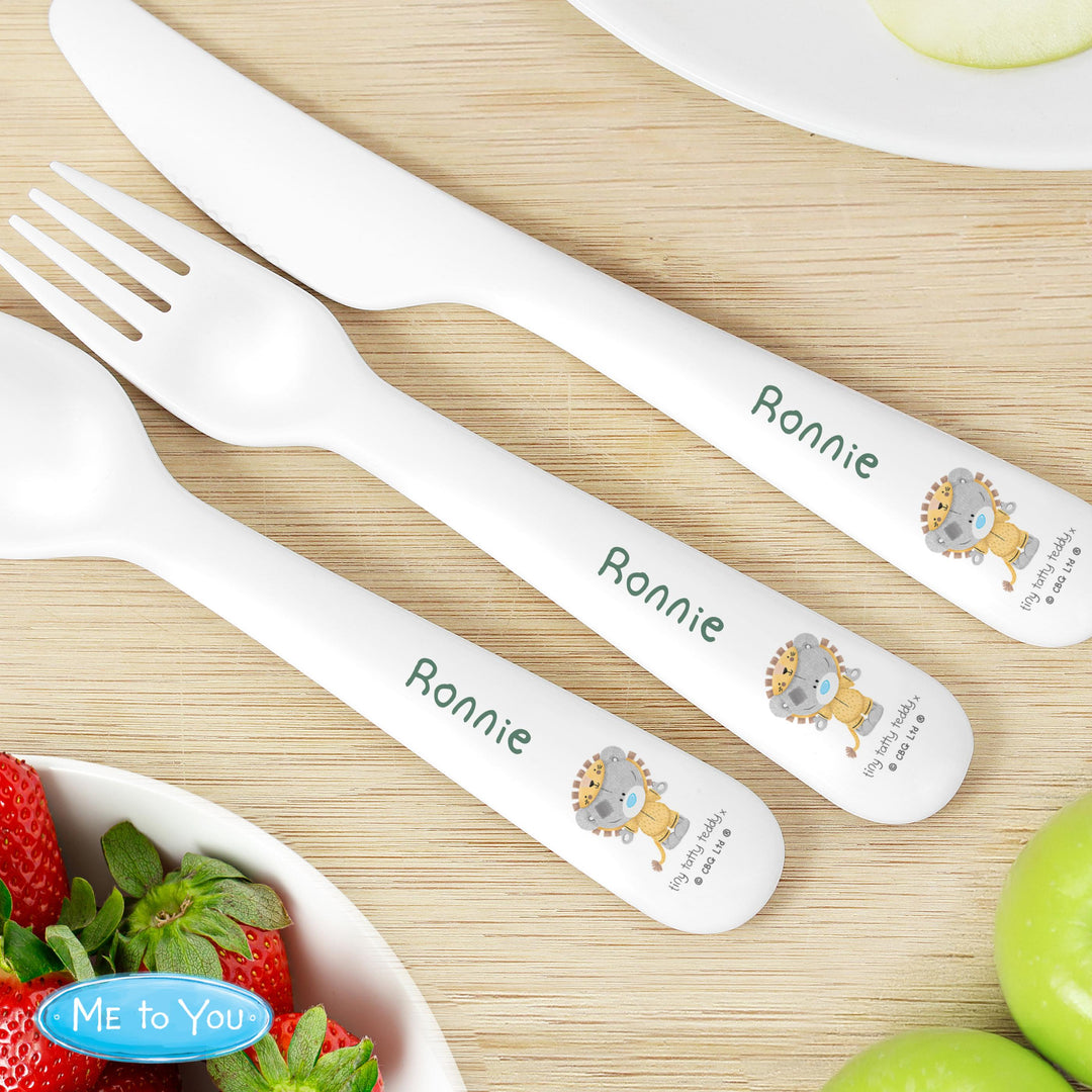 Personalised Tiny Tatty Teddy Jungle Animals Plastic 3 Piece Cutlery Set – alternative view