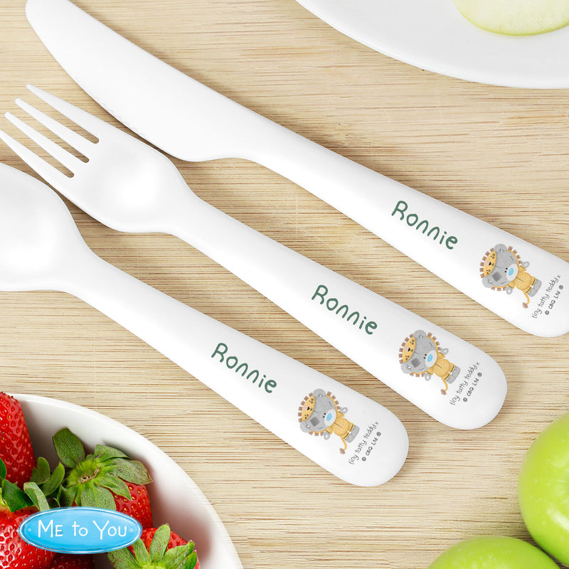 Personalised Tiny Tatty Teddy Jungle Animals Plastic 3 Piece Cutlery Set