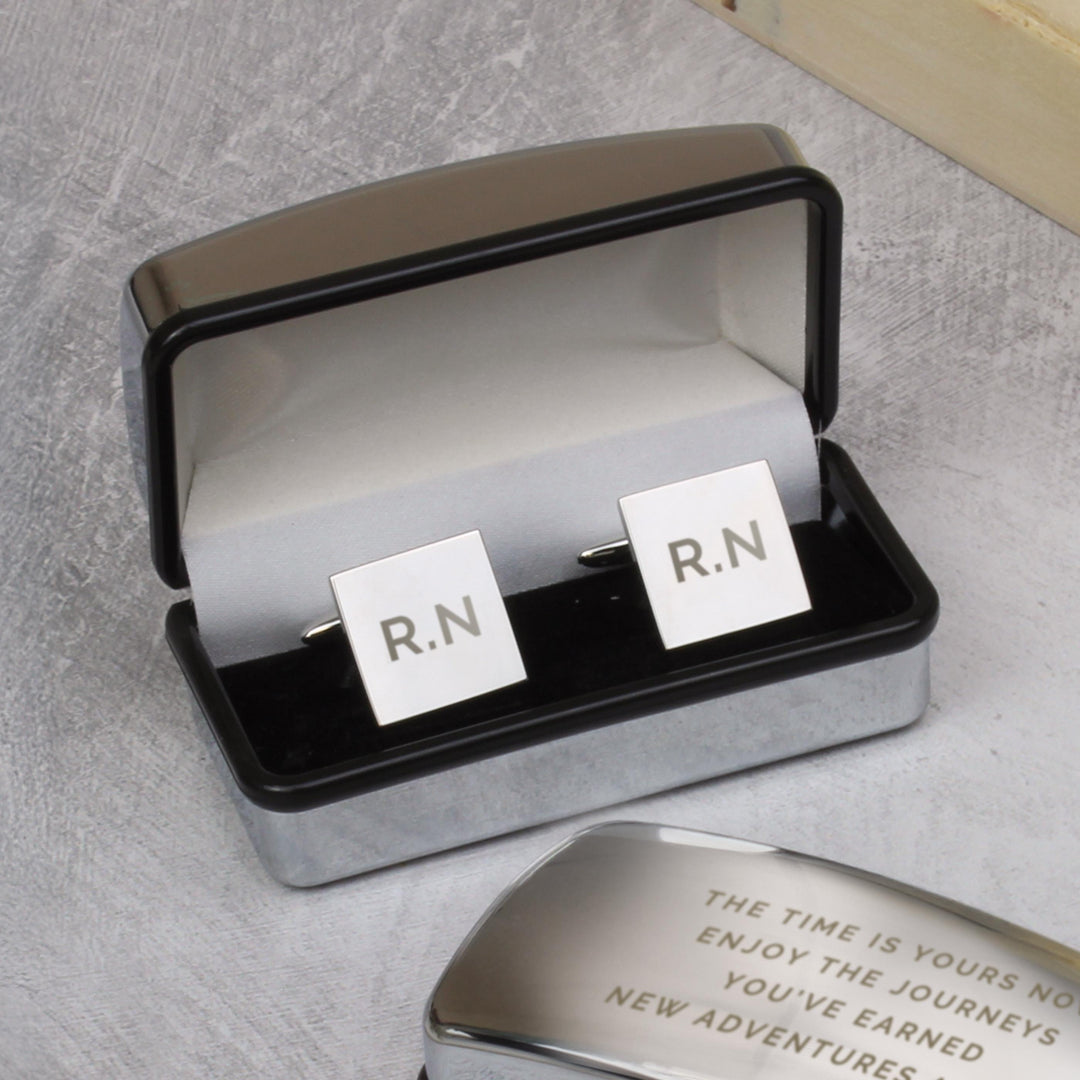 Personalised Initial Cufflinks &amp; Engraved Box – alternative view