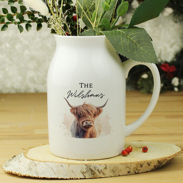 Personalised Highland Cow Flower Jug Vase, The Personal Shop, personalised gifts