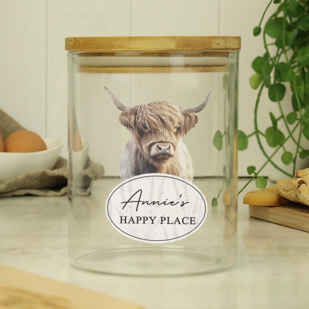 Personalised Highland Cow Glass Storage Jar – alternative view