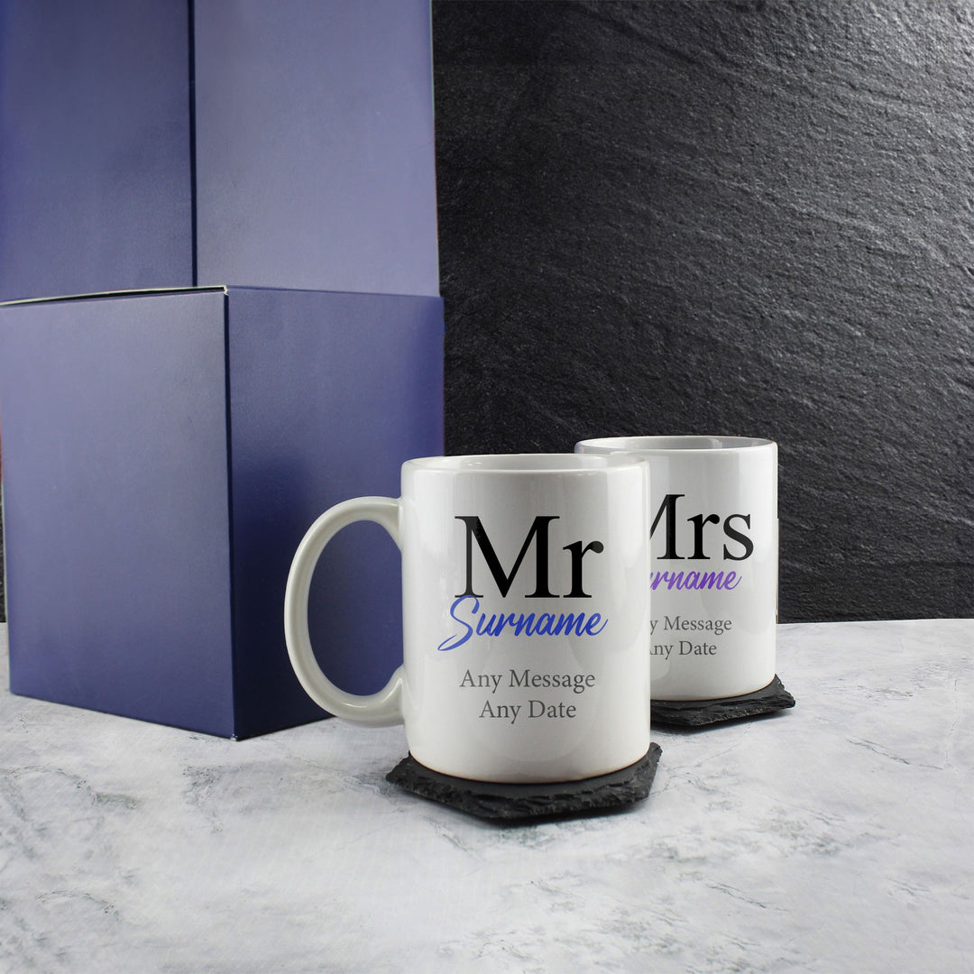 Personalised Mr and Mrs Mug Set in Classic Font