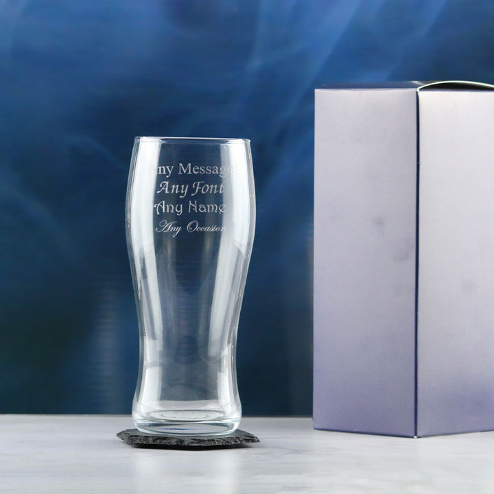 Engraved Nevis Curved Pint Glass 560ml, Gift Boxed