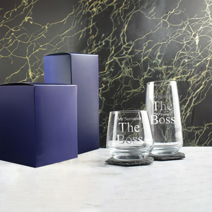 Personalised His &amp; Hers Whisky and Cocktail Glass Set