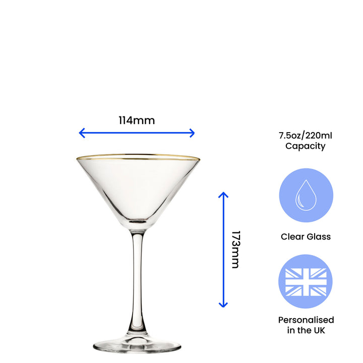 Personalised Gold Rim Martini Glass with Engraved Message