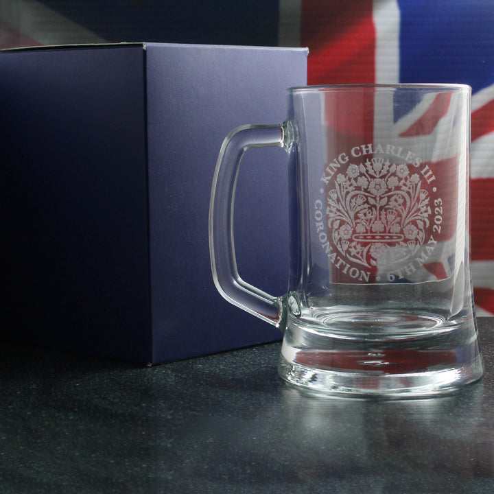 Engraved King Charles III Coronation Emblem Beer Mug