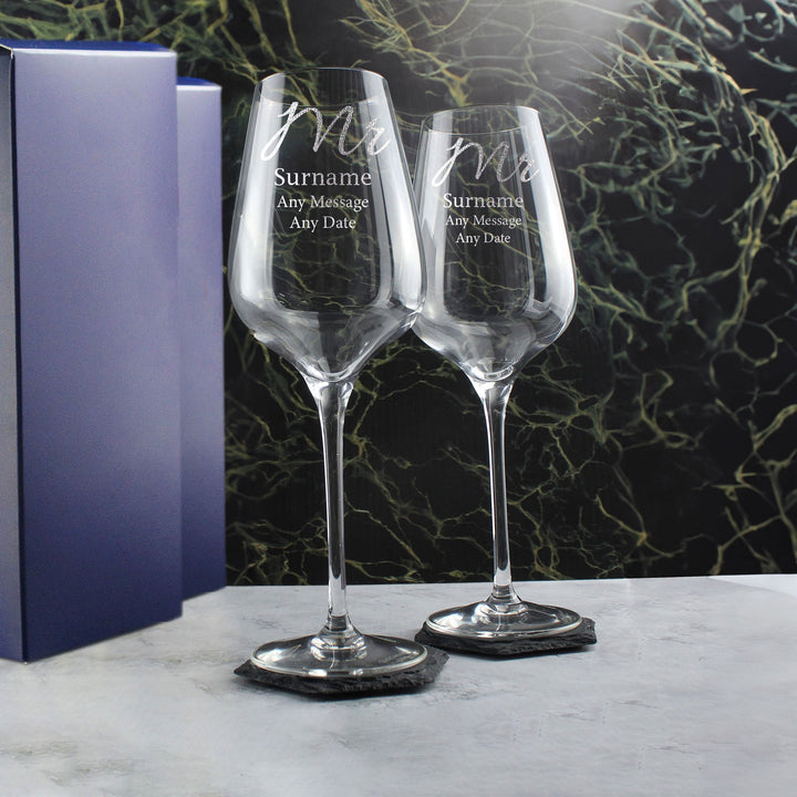 Personalised Mr &amp; Mr Engraved Wine Glasses Set