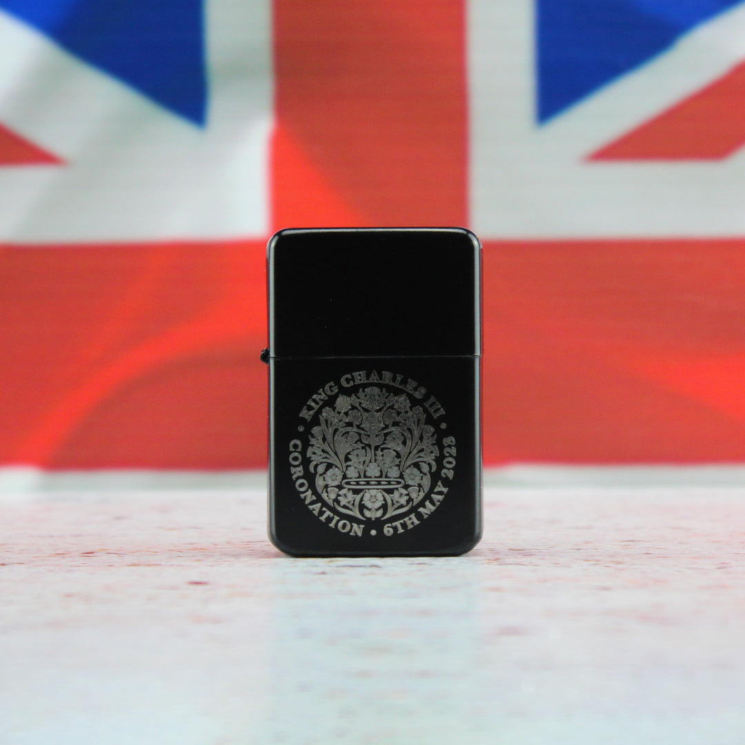 Engraved King’s Coronation Emblem Black Lighter