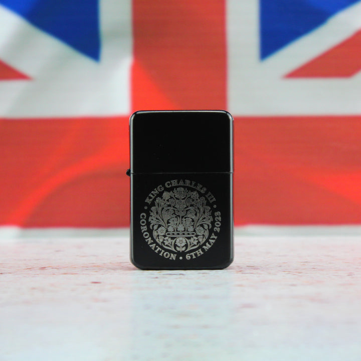 Engraved King’s Coronation Emblem Black Lighter