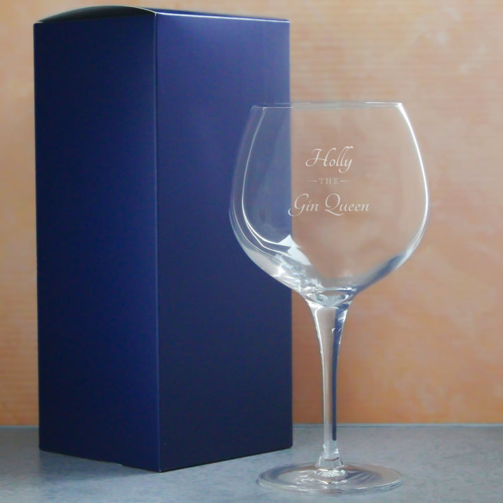 Personalised Gin Balloon Glass with The Gin Queen Design