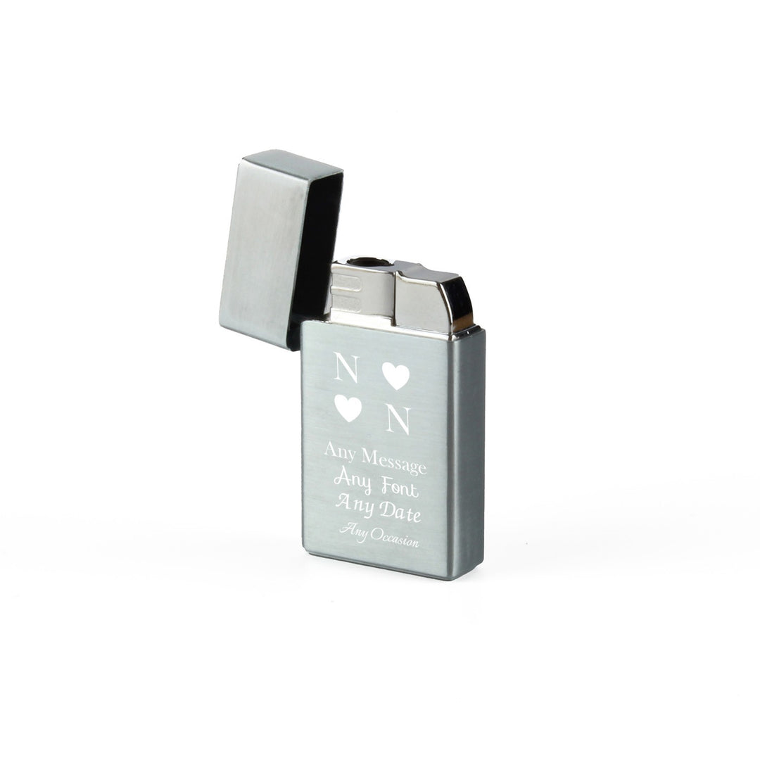 Personalised Silver Heart Jet Flame Lighter in Gift Box