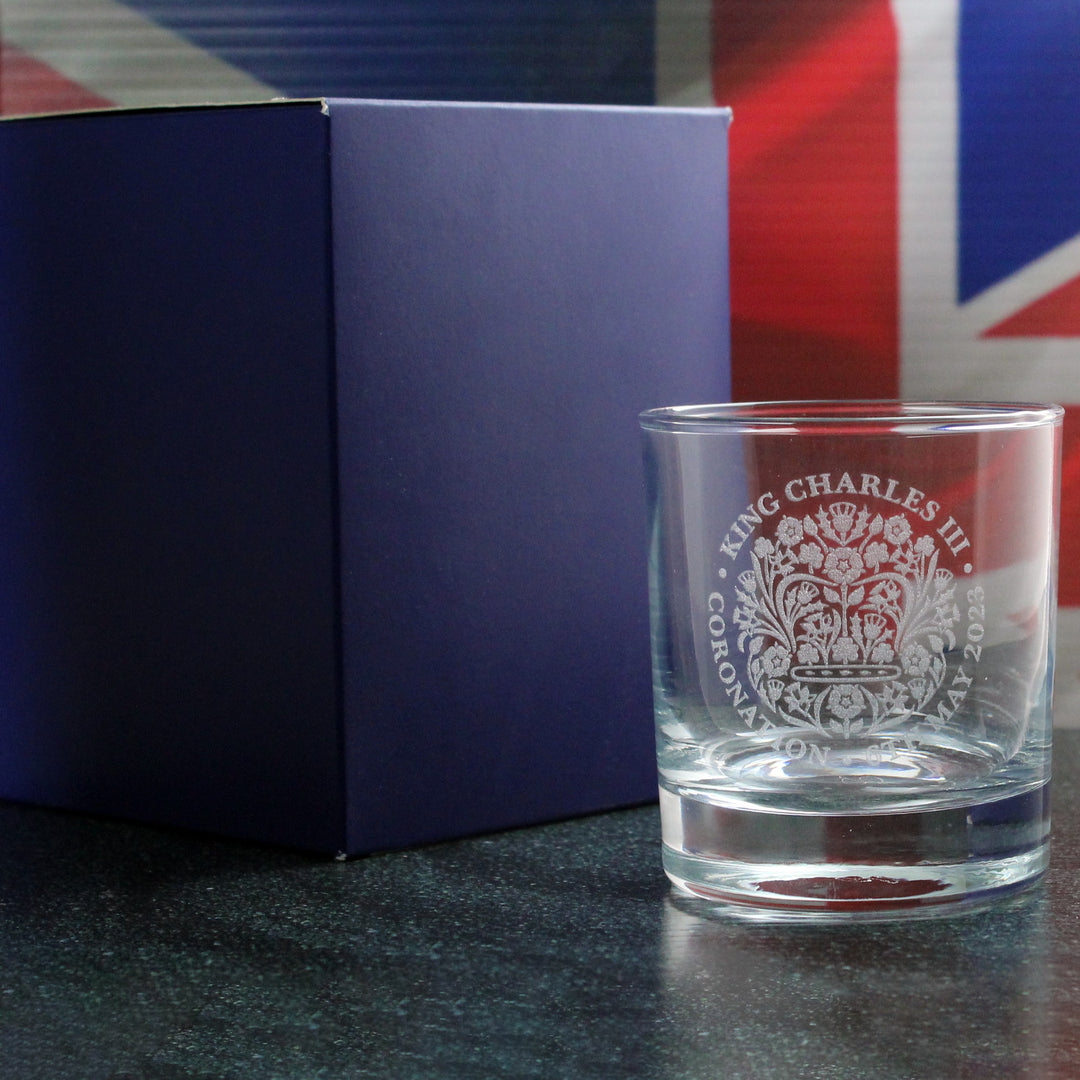 Engraved King Charles III Coronation Emblem Whisky Tumbler