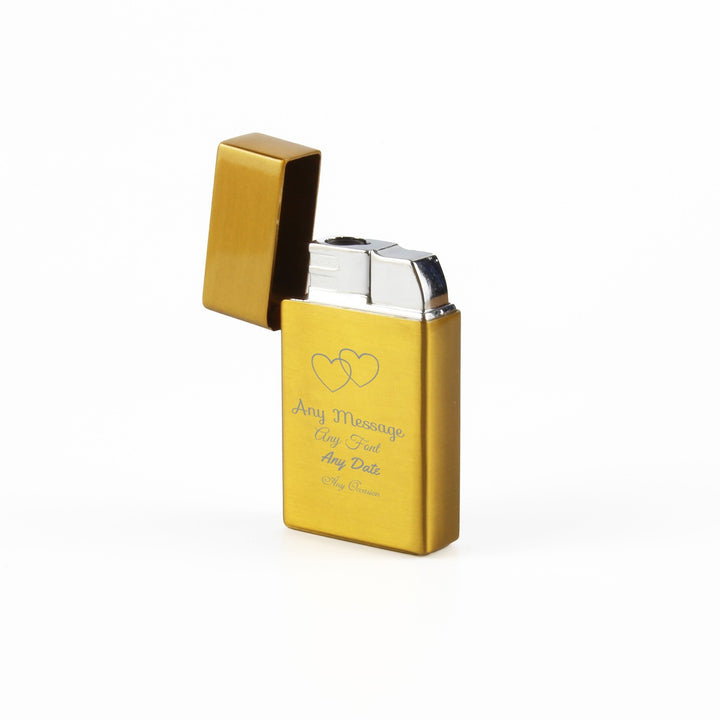 Personalised Gold Jet Gas Lighter with Overlapping Hearts