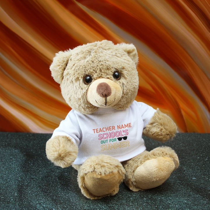 Personalised Cream Teddy Bear in School’s Out For Summer T-Shirt