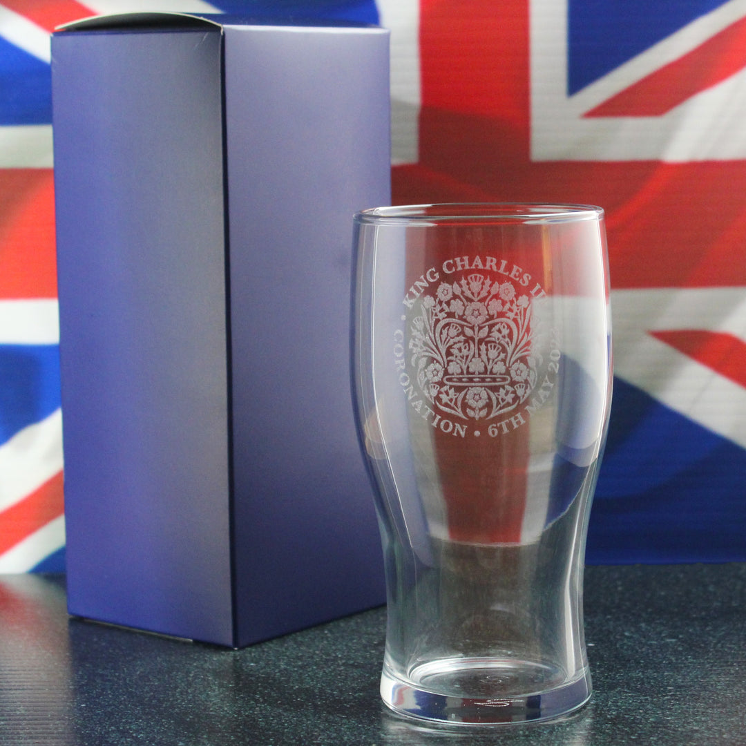 Engraved King Charles III Coronation Emblem Pint Glass