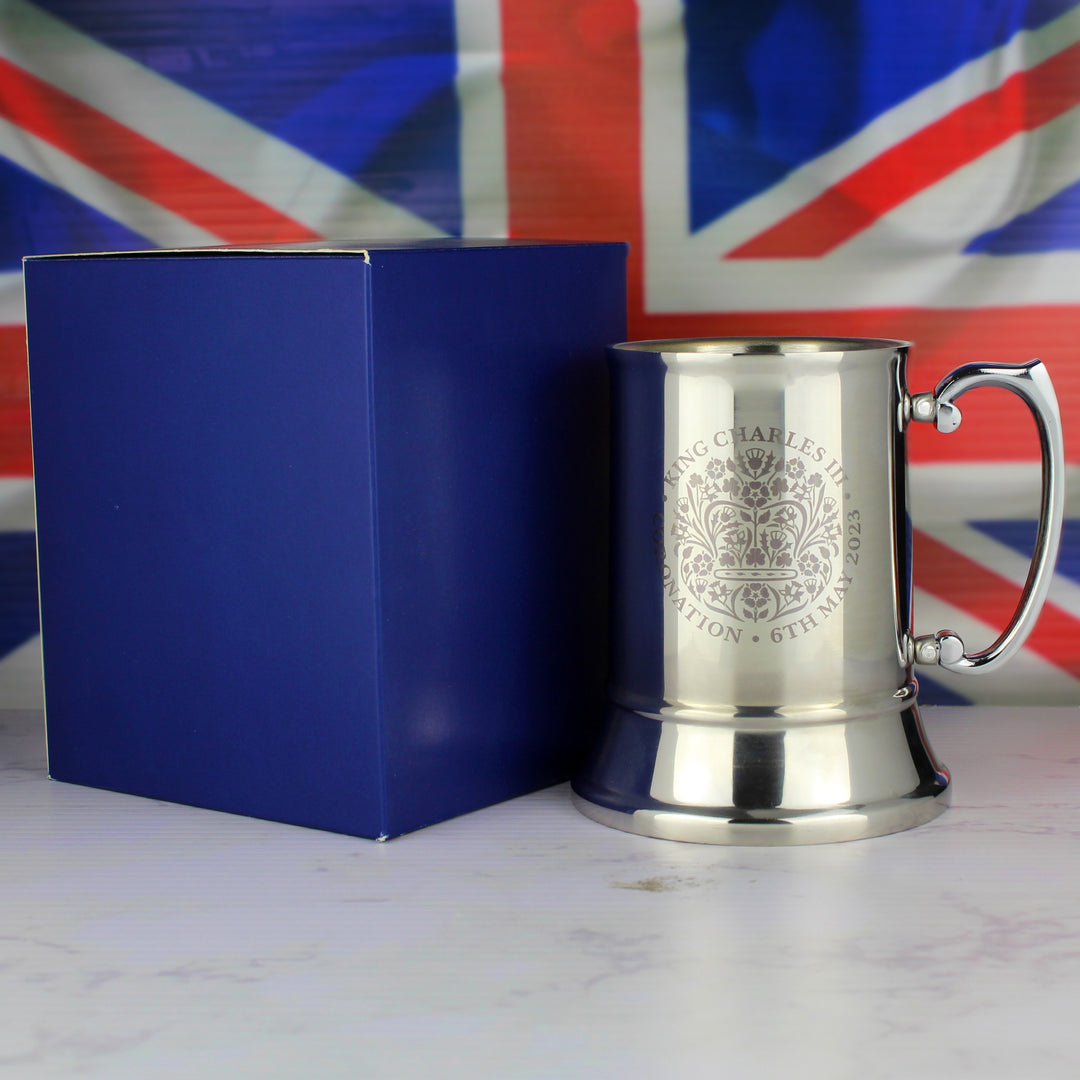 Engraved Coronation Emblem Stainless Steel Tankard