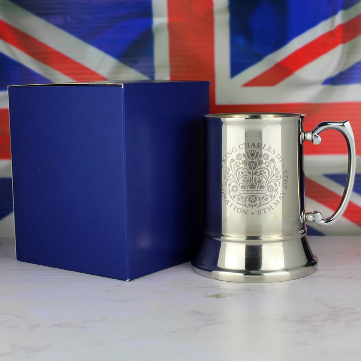 Engraved Coronation Emblem Stainless Steel Tankard