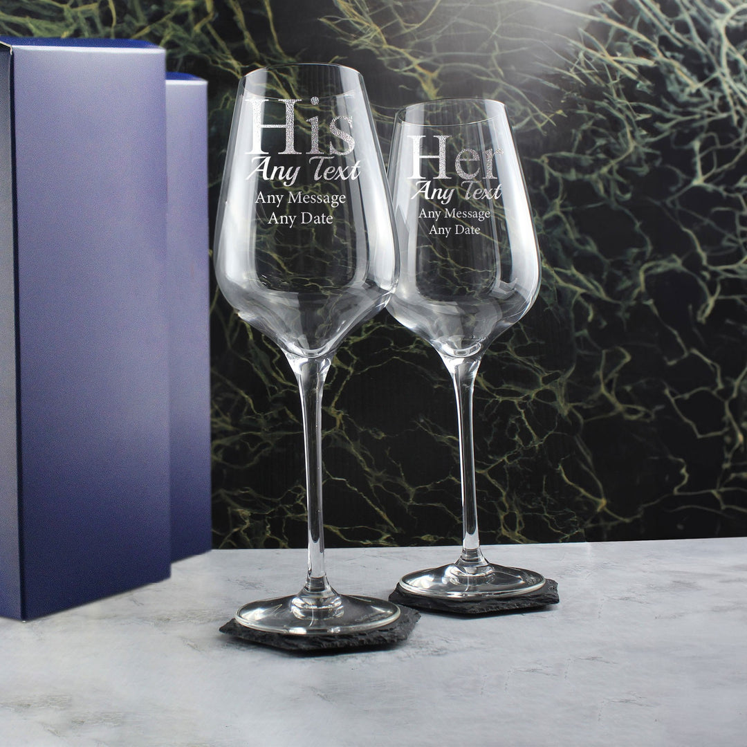 Personalised His &amp; Hers Wine Glasses Set (450ml) Gift Boxed