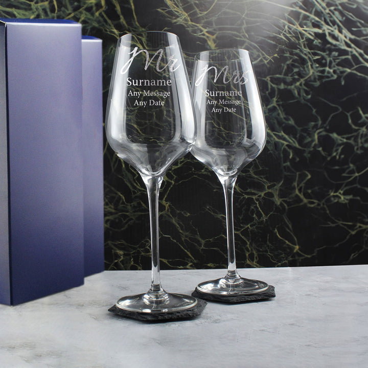 Personalised Mr and Mrs Engraved Crystal Wine Glass Set