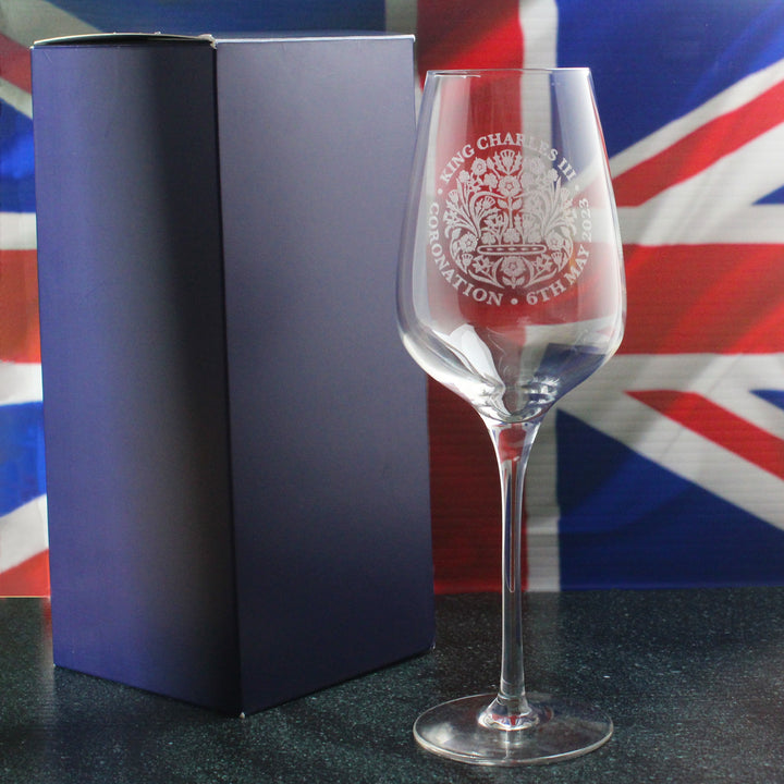 Engraved King Charles III Coronation Emblem Red Wine Glass