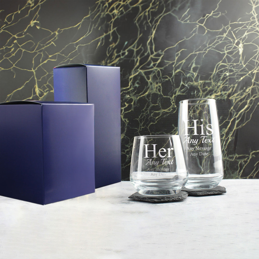 Personalised His &amp; Hers Whisky and Cocktail Glass Set