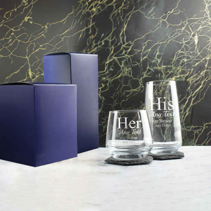 Personalised His &amp; Hers Whisky and Cocktail Glass Set