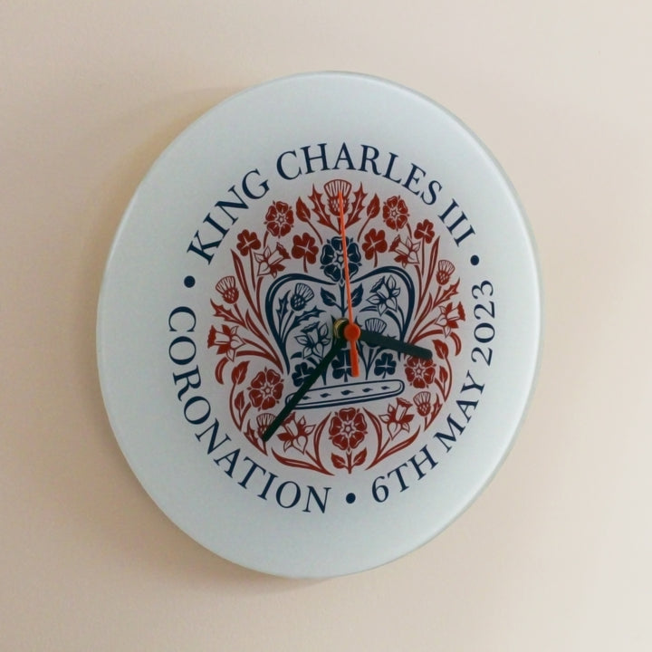 King Charles III Coronation Emblem Glass Wall Clock