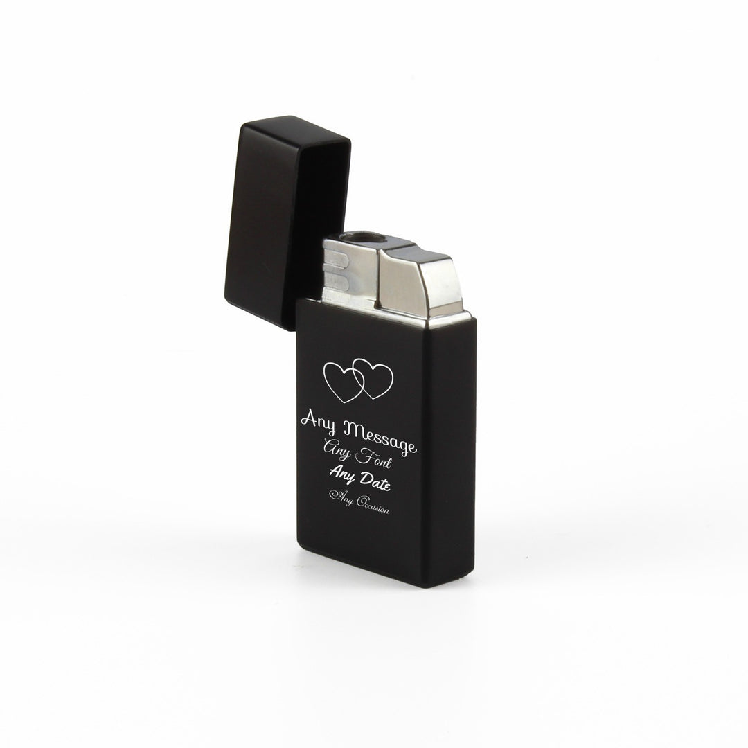 Personalised Black Jet Flame Lighter with Overlapping Hearts