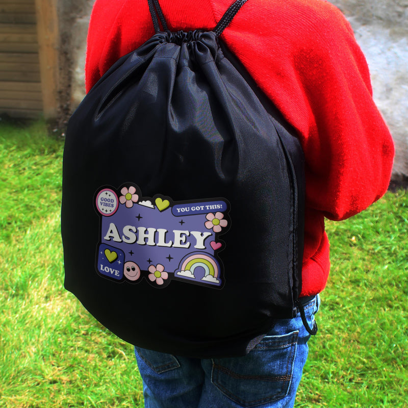 Personalised Good Vibes Black Kit Bag