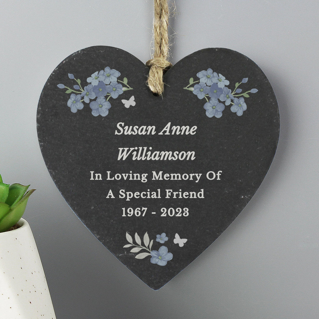 Personalised Memorial Forget Me Not Slate Heart – alternative view