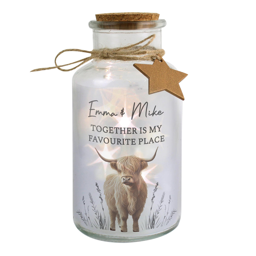 Personalised Highland Cow LED Light Up Jar – alternative view