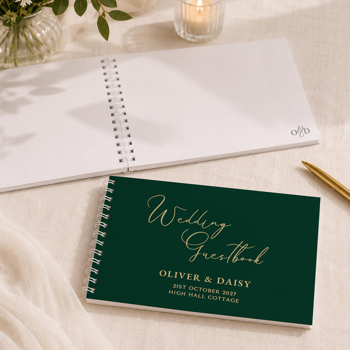 Personalised Dark Green Wedding Guest Book, The Personal Shop, personalised gifts