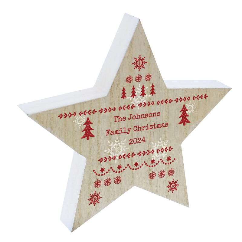 Personalised Christmas Fair Isle Wooden Star Ornament