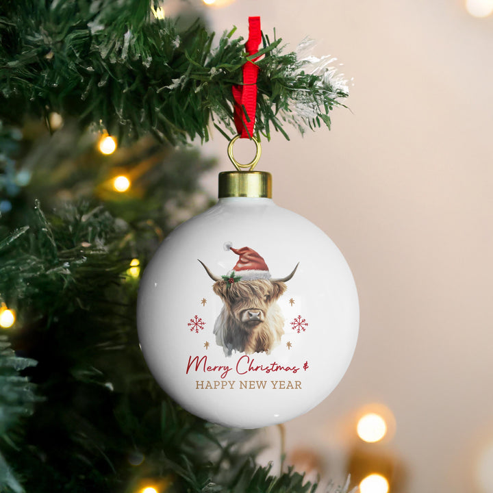 Personalised Highland Cow Christmas Bauble