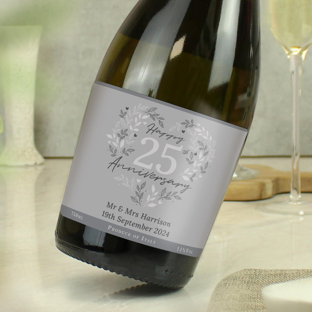 Personalised 25th Silver Wedding Anniversary Prosecco, The Personal Shop, personalised gifts