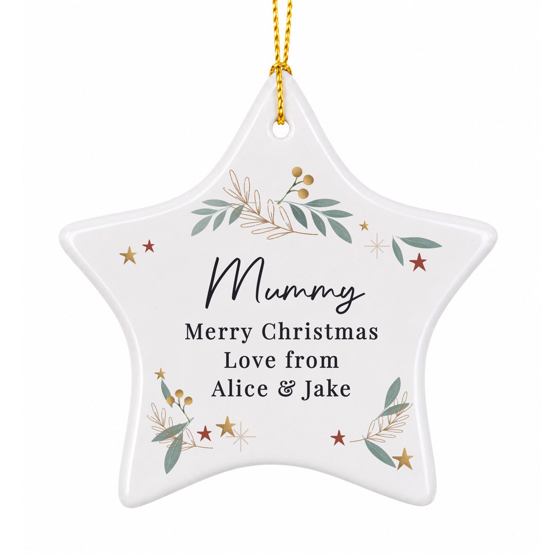Personalised Botanical Christmas Ceramic Star Decoration, The Personal Shop, personalised gifts