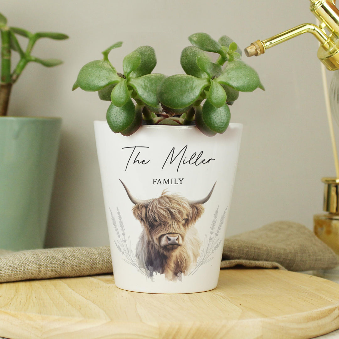 Personalised Highland Cow Plant Pot – alternative view