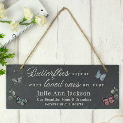 Personalised Memorial Butterflies Appear Slate Hanging Ornament